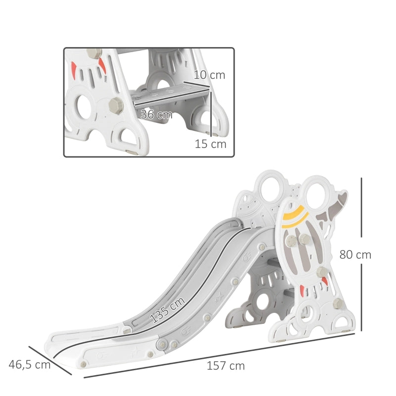 Scivolo indoor per bambini con design a razzo, colore grigio, 157 x 46,5 x 80 cm