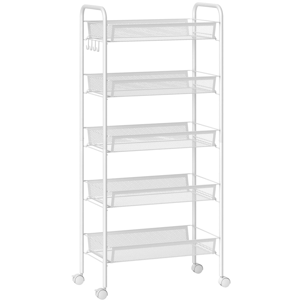 Carrello Cucina Salvaspazio 5 Ripiani ¨C Xylo ¨C Acciaio Bianco 45x26.5x106cm