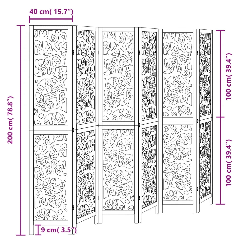 Divisorio Ambienti | Divider per stanze | Paravento 6 Pannelli Nero Legno Massello di Paulownia