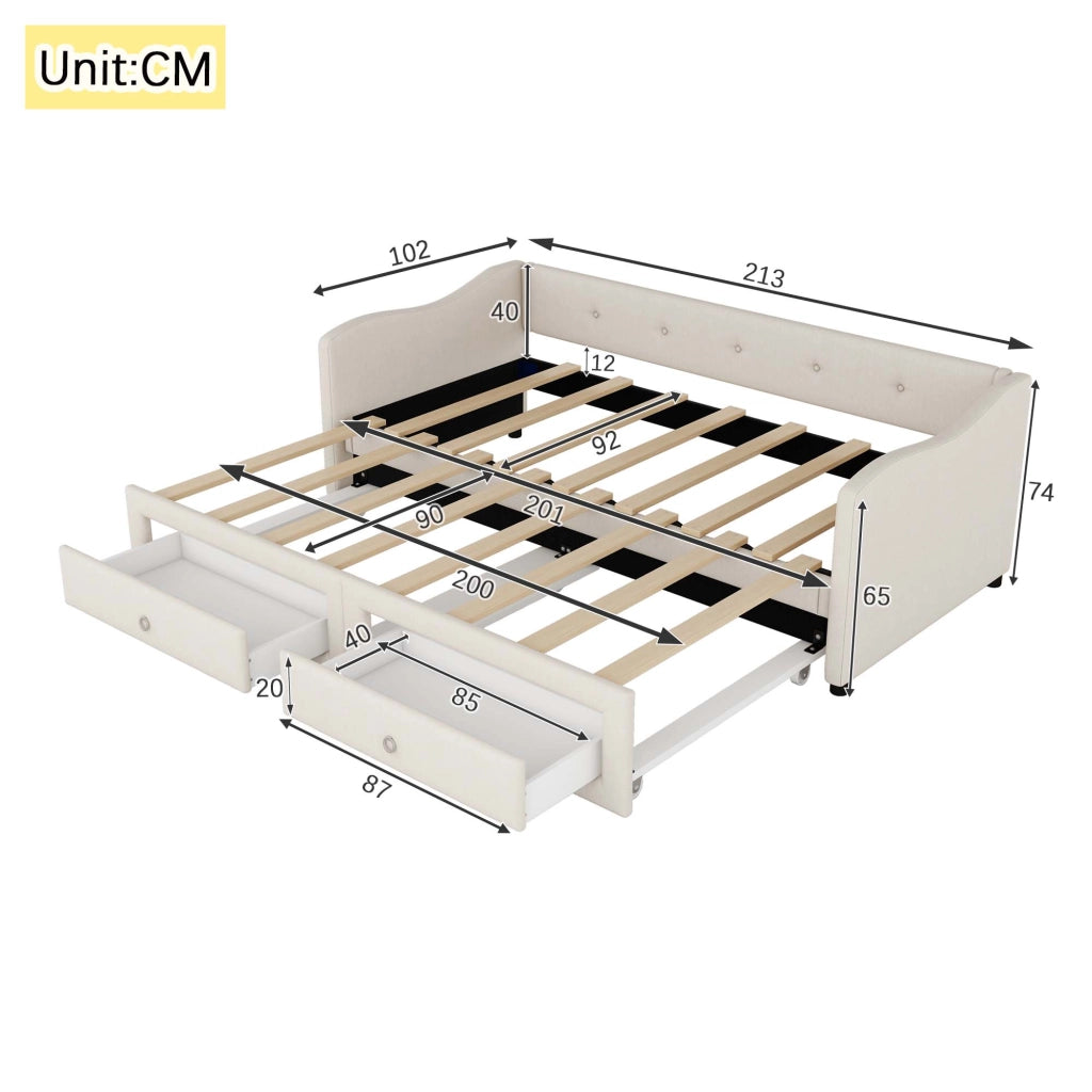 Letto giorno con letto estraibile lino 90x200 cm