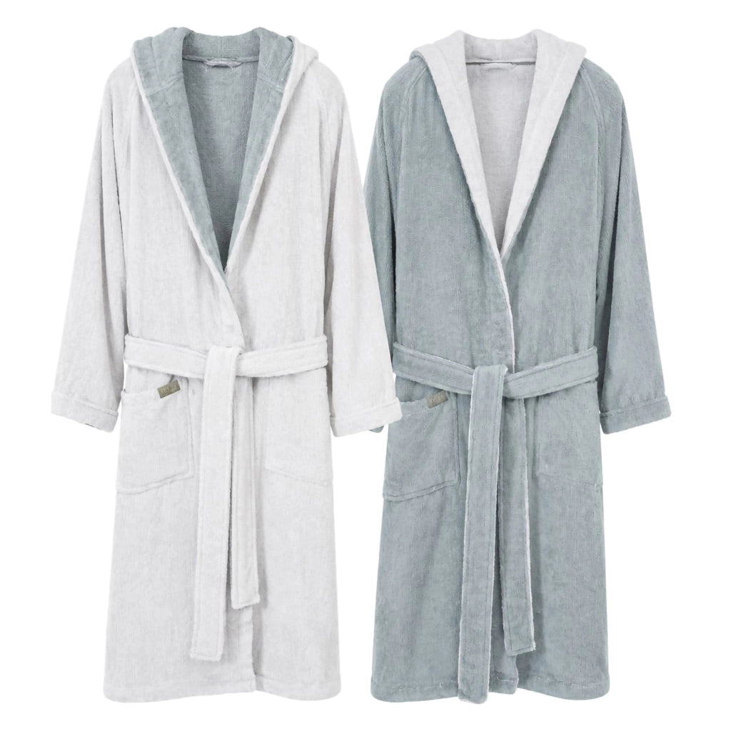 Selesi, Accappatoio 100% Cotone con Cappuccio Reversibile, Grigio Chiaro