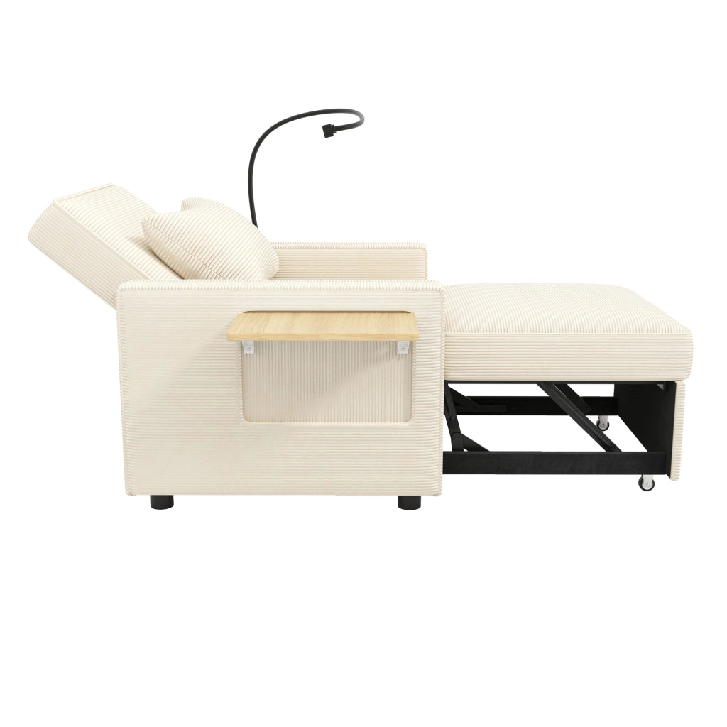 Divano letto 1 posto beige in velluto a coste con USB e Type-C