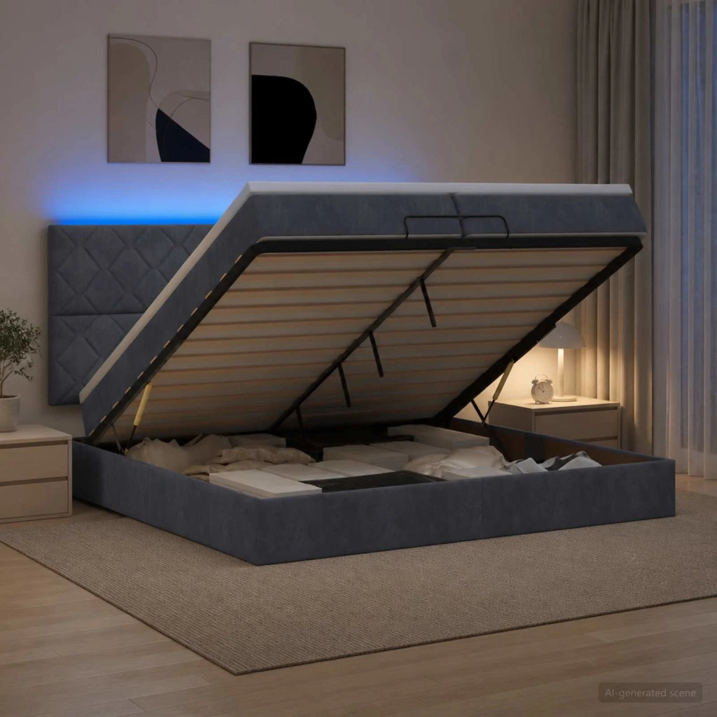 Letto Ottomano con Materasso e LED Grigio Scuro 200 x 200 cm 3458398