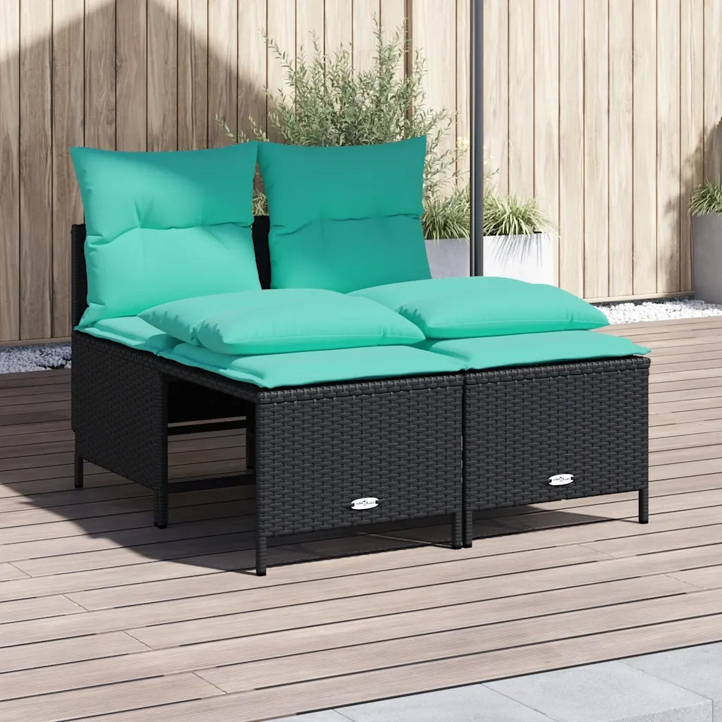 Set Divani da Giardino 4 pz con Cuscini Nero in Polyrattan 368379