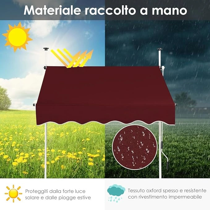 Tenda da Sole per Esterno, Tenda da Sole a Morsetto per Balcone con Struttura Telescopica e Tessuto Resistene ai Raggi Solari, Regolabile in Altezza e in Angolazione (150 cm,Rosso)