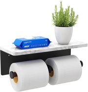 Houder per due rotoli di carta igienica in marmo con mensola, supporto per carta igienica per cucina da appendere al muro, supporto per carta igienica in marmo grigio scuro, supporto per carta igienica per la stanza da bagno