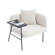 Poltrona relax con tavolino laterale e tasche portaoggetti - in chenille beige