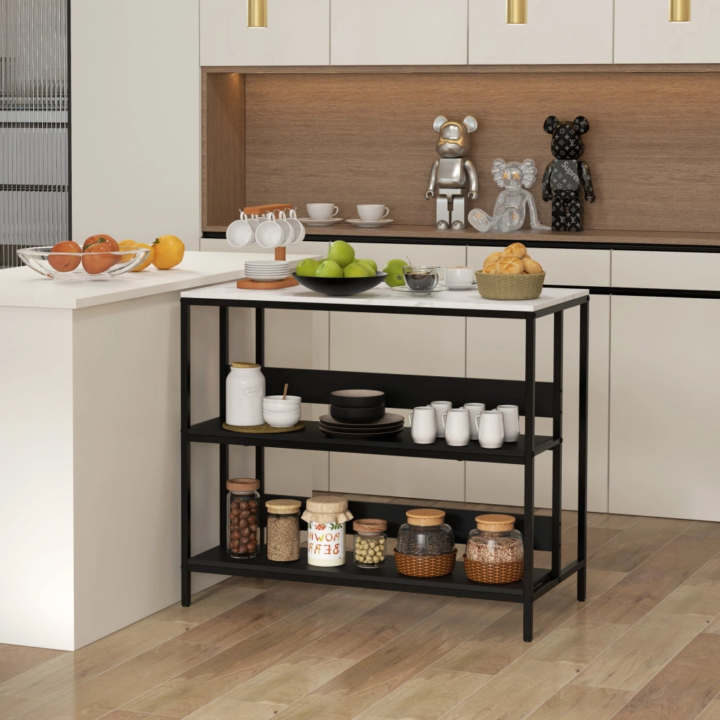 Isola da cucina con mensole effetto marmo ¨C Xylo ¨C Piano nero e bianco 100x50x90cm