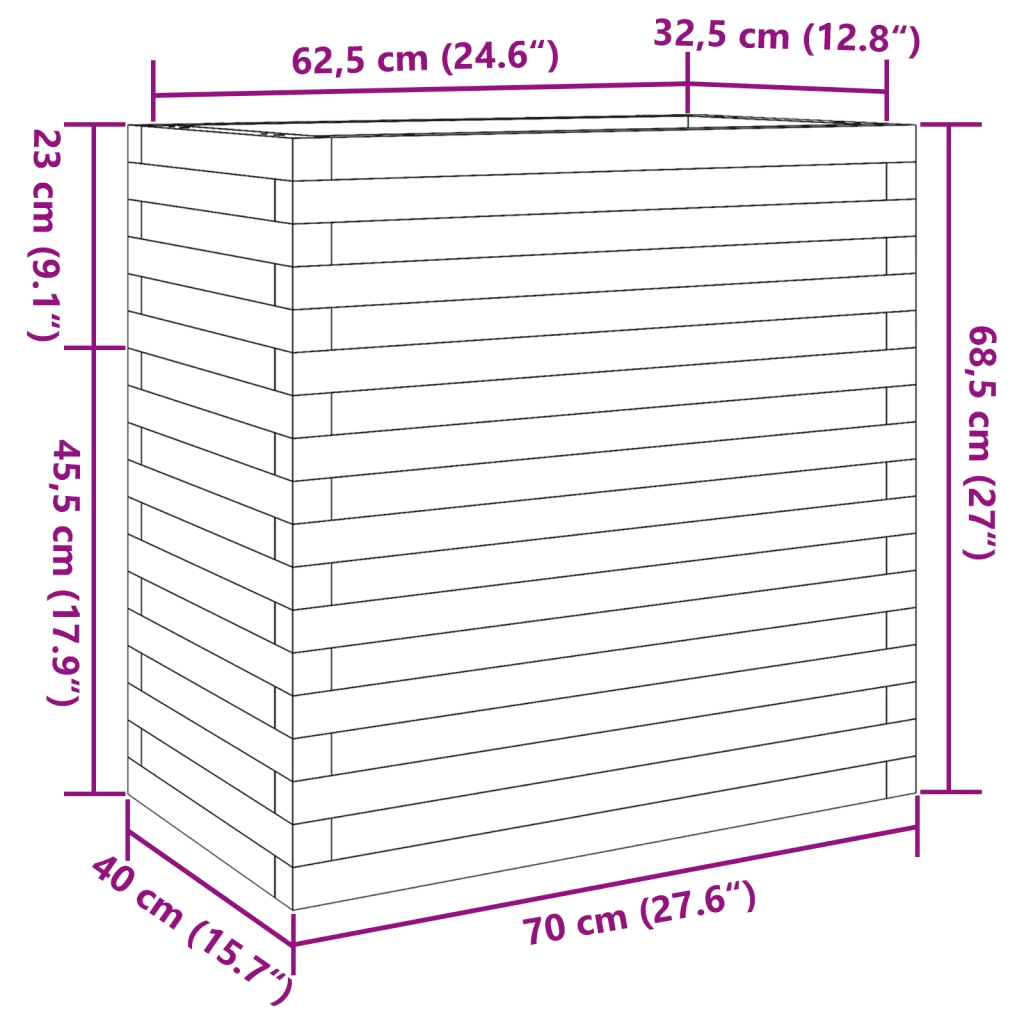 Fioriera | Cassetta per fiori | Vaso Giardino Marrone Cera 70x40x68,5cm Legno Massello Pino