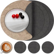Piatti per tavolo in pelle - Tavoli per caffè a forma rotonda - Piatti per tavolo impermeabili e lavabili - Set di 4 pezzi - Grigio Beige