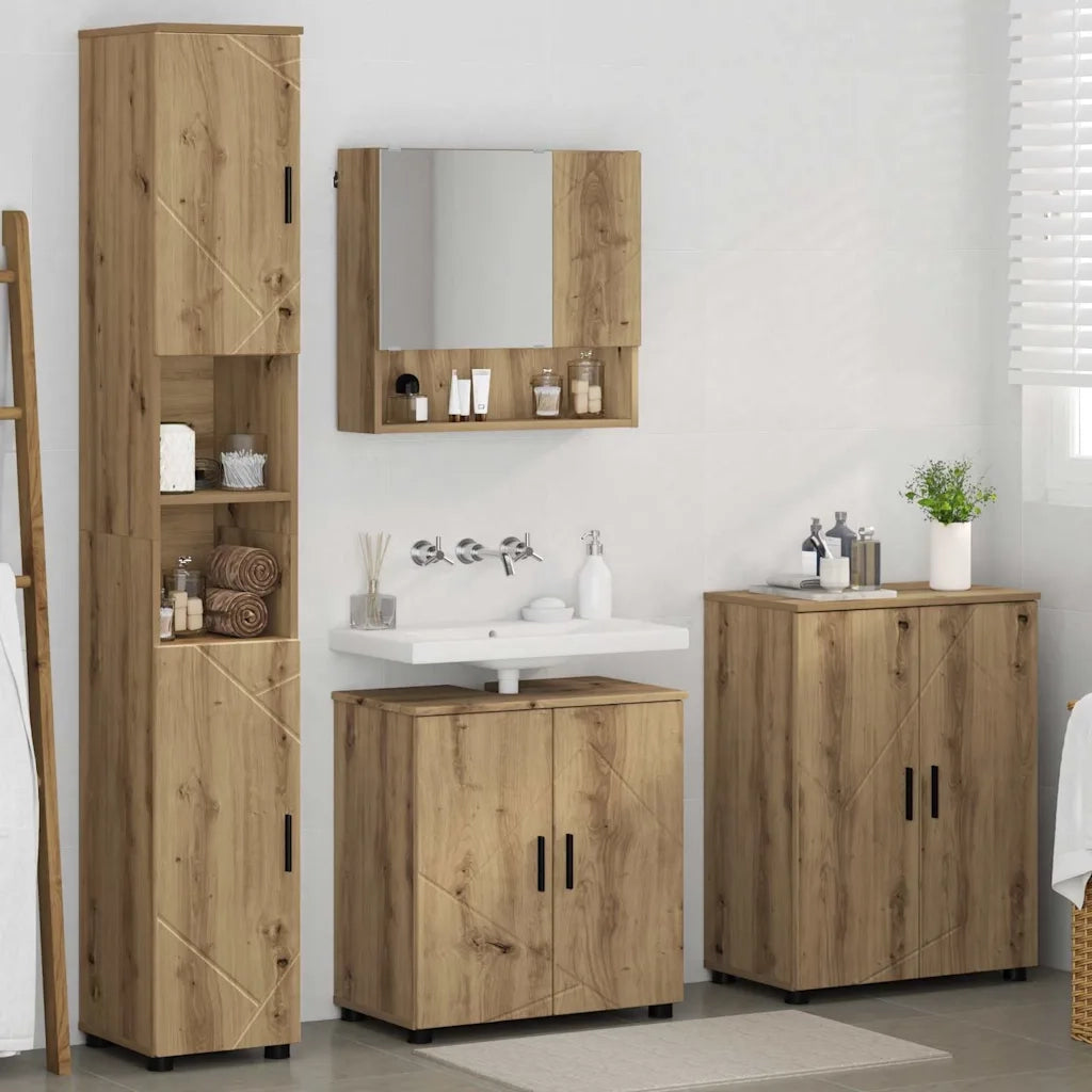 Set di mobili per il bagno con porta 4 pcs Rovere artigianale 3393012