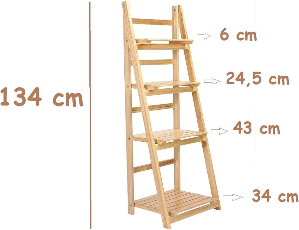 SCAFFALE IN LEGNO CON 4 RIPIANI 42X43X134 CM LEGNO NATURALE