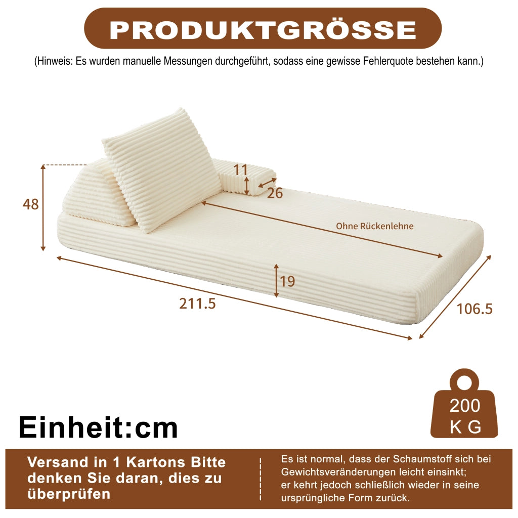 DIVANO Modulare 211 cm in velluto a coste Beige