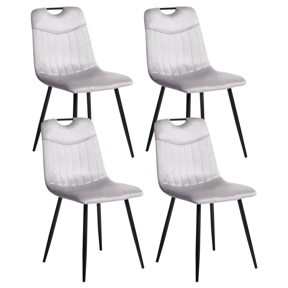 Set di 4 sedie da pranzo in velluto con gambe nere in ferro verniciato a polvere grigio chiaro stile moderno