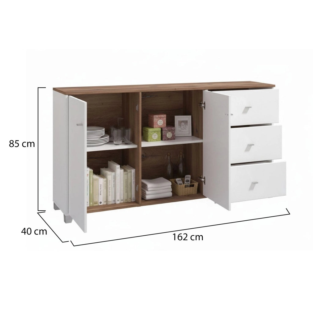 Madia Ete, Credenza 3 Cassetti, 162x40x85h cm Bianco