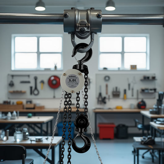 Mini paranco a catena manuale VSK-5, capacità di carico 5 t, altezza di sollevamento 5 m, per sollevare e abbassare carichi pesanti in officine, magazzini e cantieri, per impieghi gravosi