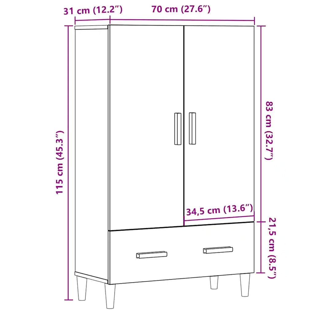 Credenza Rovere Artigianale 70x31x115 cm in Legno Multistrato 856915