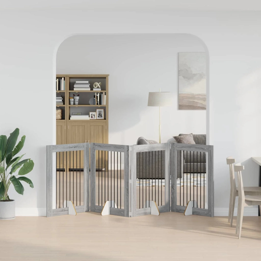 Cancello per cani con supporti 4 pz Grigio Sonoma 80 x 100 cm CFW4554308