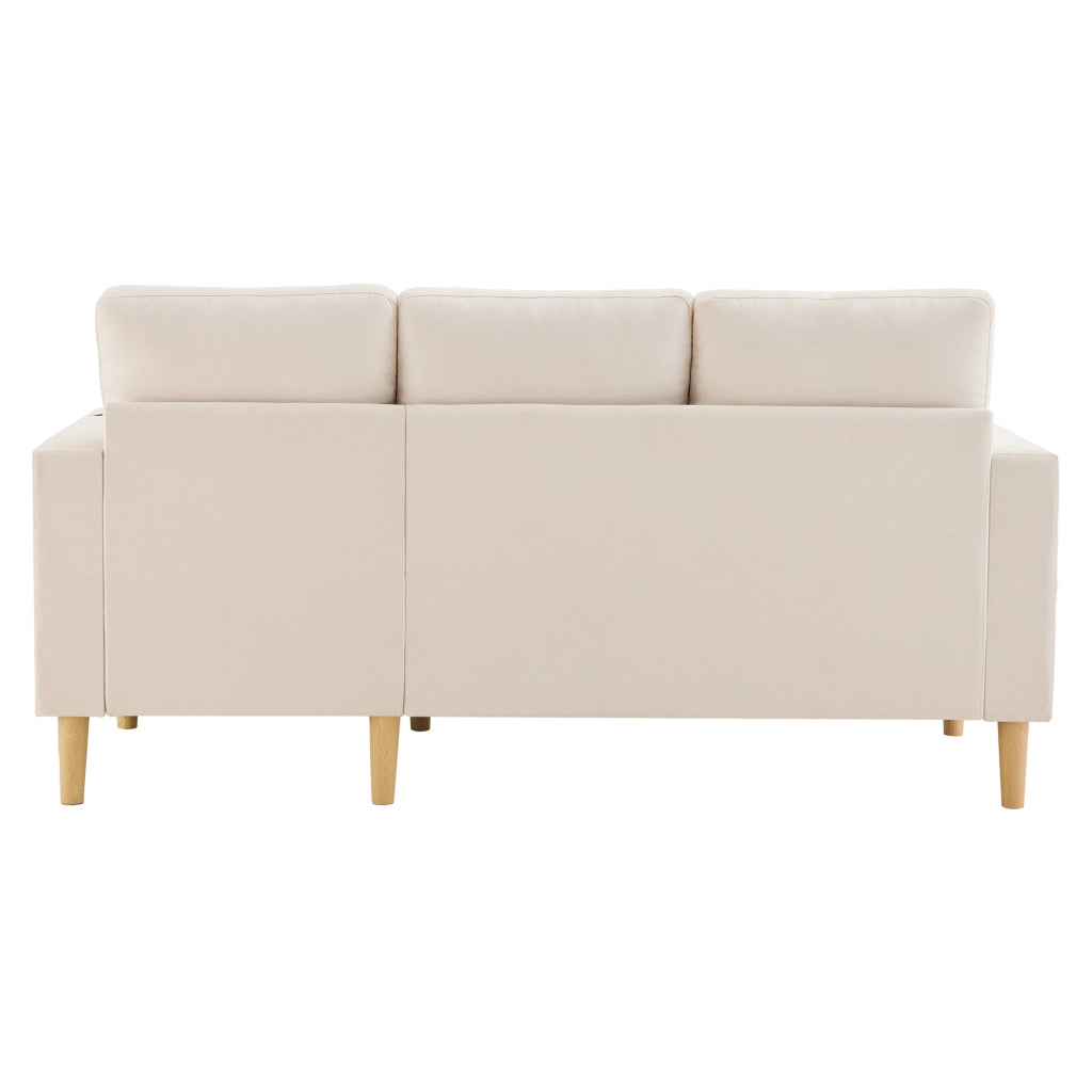 OKWISH Divano ad Angolo Reversibile 3 Posti, con Contenitore, Portabicchieri e 2 Cuscini, Tessuto Cotone Lino, Beige