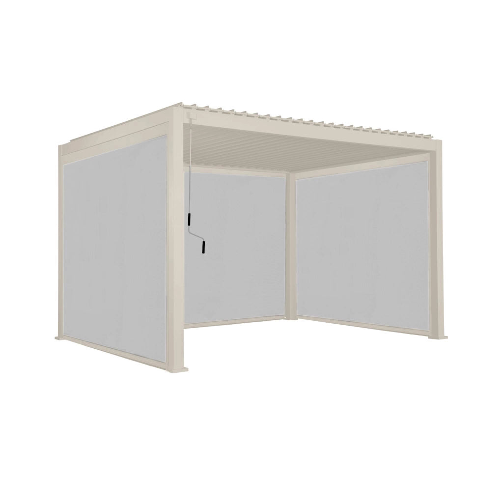 Pergola bioclimatica 3x4m in alluminio + 2 tende da 3m + 1 tenda da 4m