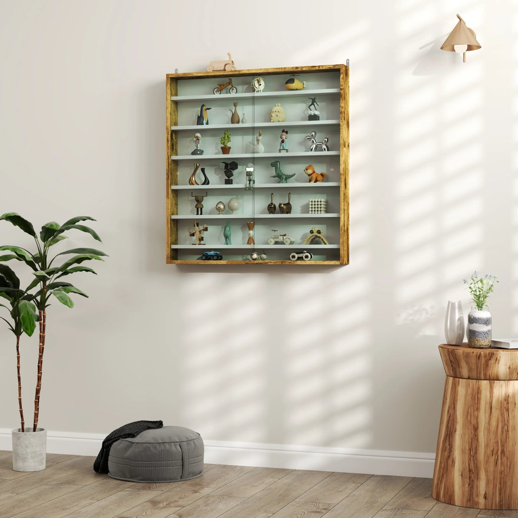 Libreria vetrina a muro ¨C zephmum ¨C 80x9.5x83 cm 6 ripiani regolabili 2 ante scorrevoli in vetro
