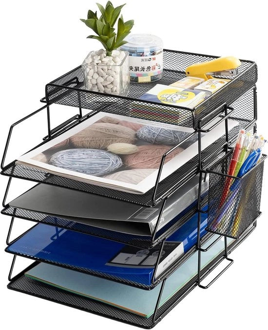 Filetto Trasportabile per Documenti - Organizzatore per la Scrivania - Filetti per Documenti - Supporto per la Scrivania - Accessori per la Carta - Supporto per la Penna - Nero