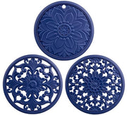 Stativo in silicone per piatti caldi, sottopiatto antiscivolo, sostituto di supporto termoresistente per la cucina, piede termoresistente per pentole e padelle, mat mattoncino in silicone per piano e tavolo, set di tre stativi in silicone (blu).