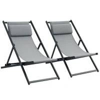 Set 2 Sedie Poltrona Sdraio da Esterni, Pieghevoli e Reclinabili, in Alluminio, 96.5x58x91.5 cm, Grigio Scuro