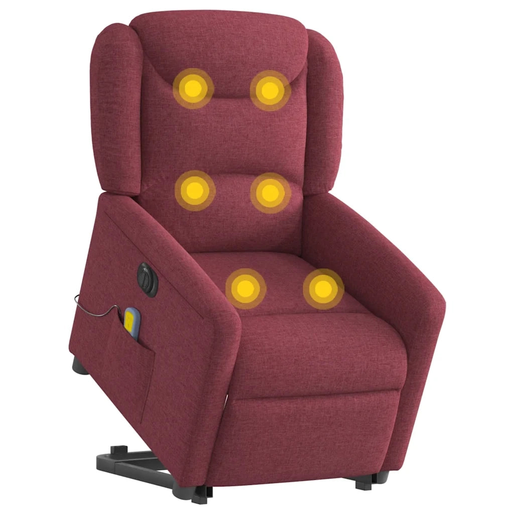 vidaXL Poltrona Alzapersona Massaggiante Elettrica Rosso Vino Tessuto