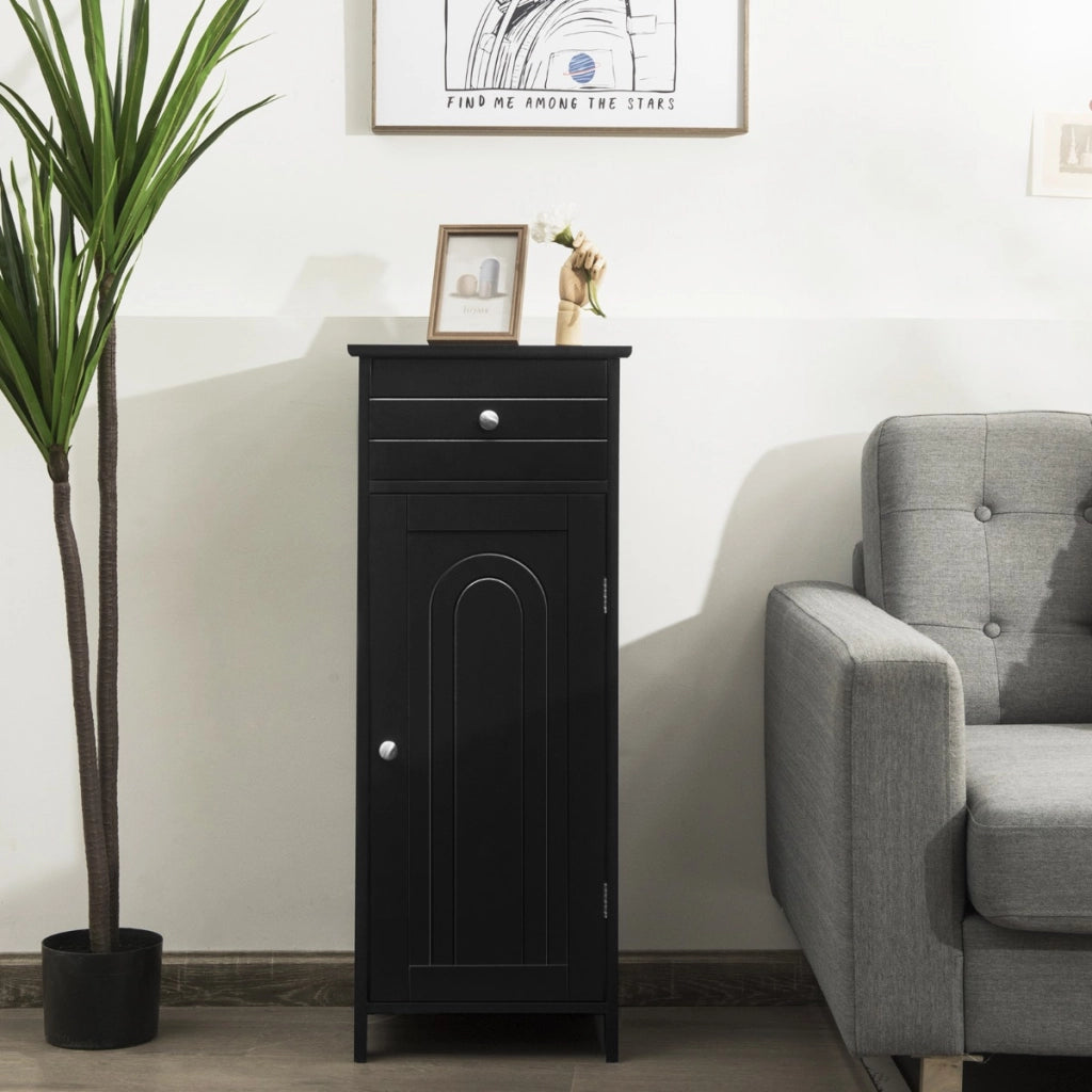 Armadio del bagno con anta singolae e 2 mensole regolabili-Mobiletto da bagnoOrganizer verticale per bagno e salone Nero