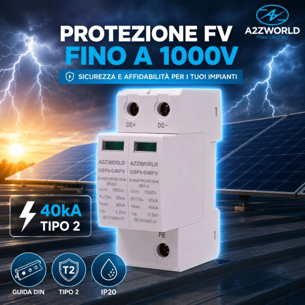 A2ZWORLD SPD Scaricatore di Sovratensione DC 1000V 2P 2M 40kA IP20