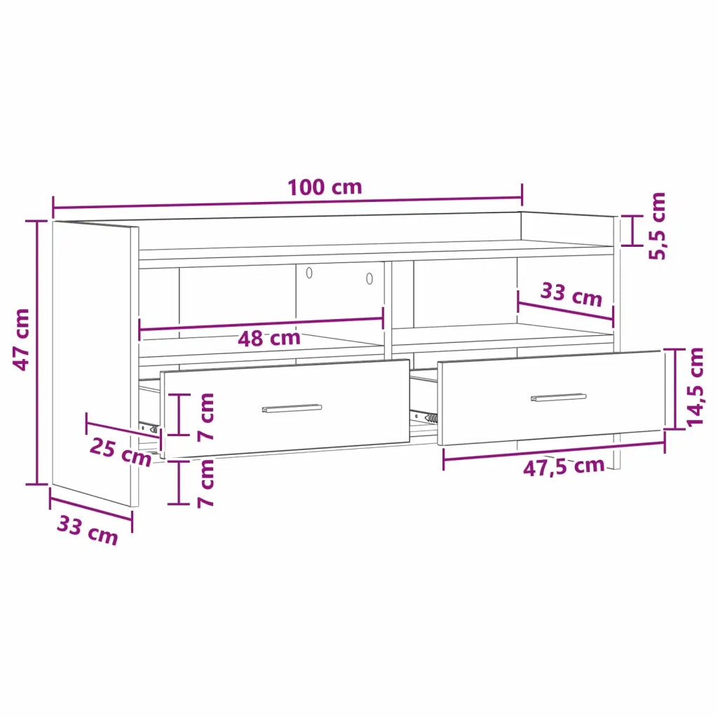 Mobile TV 100 x 33 x 47 cm Rovere Nero Legno ingegnerizzato 8011156