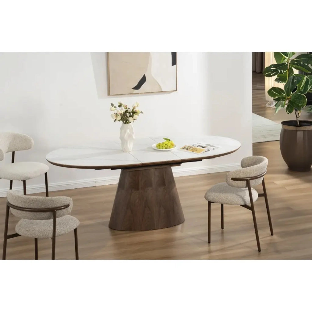 Tavolo LUMEA estensibile 160–200 cm – Tavolo contemporaneo in ceramica effetto marmo bianco e noce