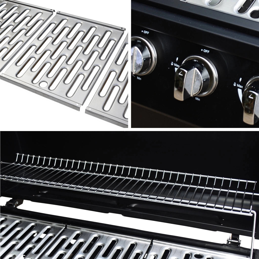 Barbecue a gas con 7 bruciatori di cui 1 laterale, nero