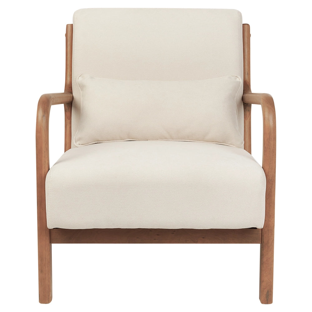 Poltrona in tessuto beige chiaro Gambe in legno con braccioli e cuscino Soggiorno classico tradizionale