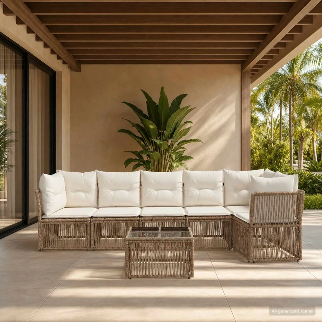 Set Divano da Giardino 7 pcs Beige polyrattan 3434226