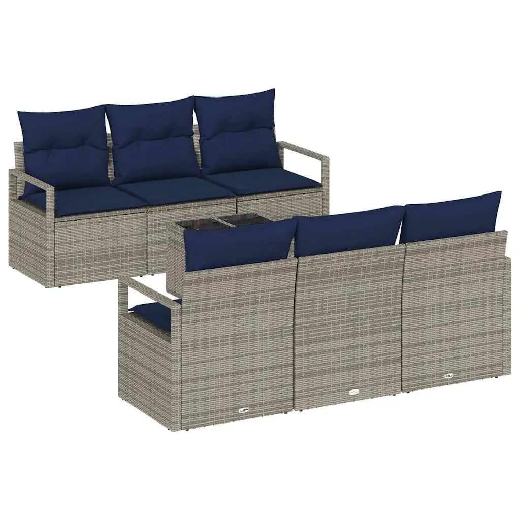 Set di divani con cuscino 7 pcs Grigio e Blu Navy polyrattan