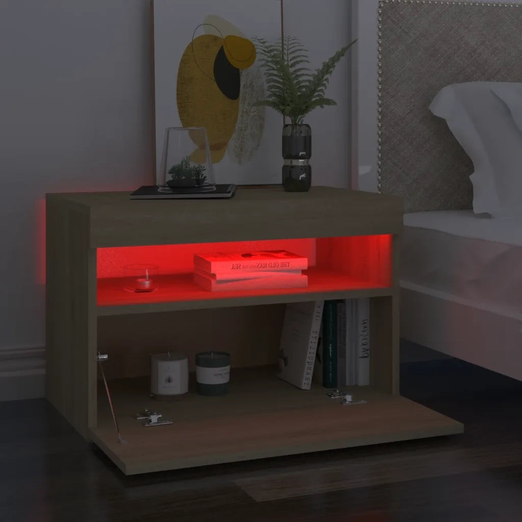 Comodini con Luci LED 2 pz Rovere Sonoma 60x35x40 cm 3082781