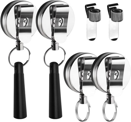 Penholder (4-pack), robusto contenitore per matite con 65 cm cavo retrattile, clip per matite in metallo e silicone, per carpentieri, operai edili, architetti, cuochi, personale amministrativo, medici, infermieri, 2 stili