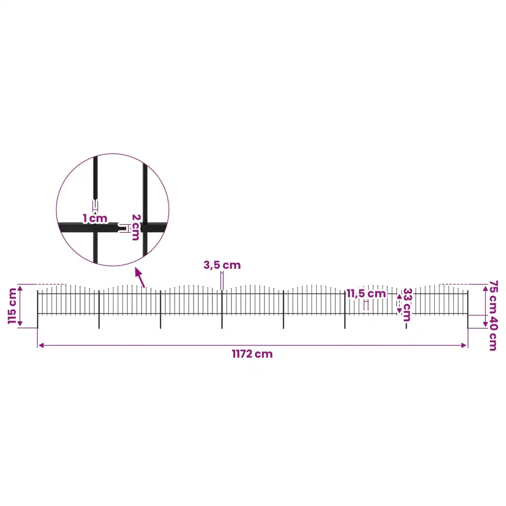 Recinzione Giardino Punta Lancia (0,5-0,75)x11,9m Acciaio Nera 277709