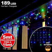 Trade Shop - Tenda Cascata Luminosa Multicolore 510x90 Cm Prolungabile Fino A 15mt 189 Led -