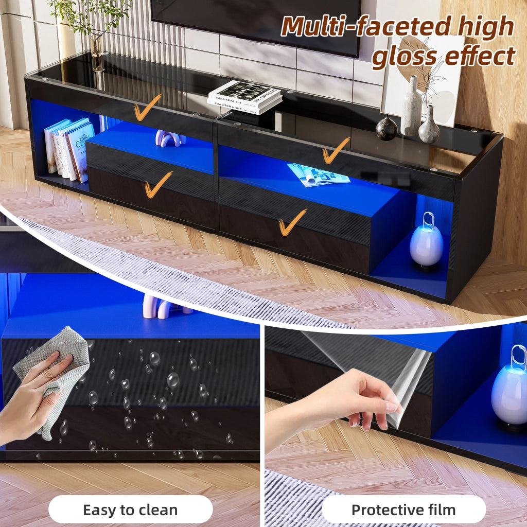 Mobile TV con 2 cassetti e illuminazione LED - per soggiorno - 180x40x46 cm - nero