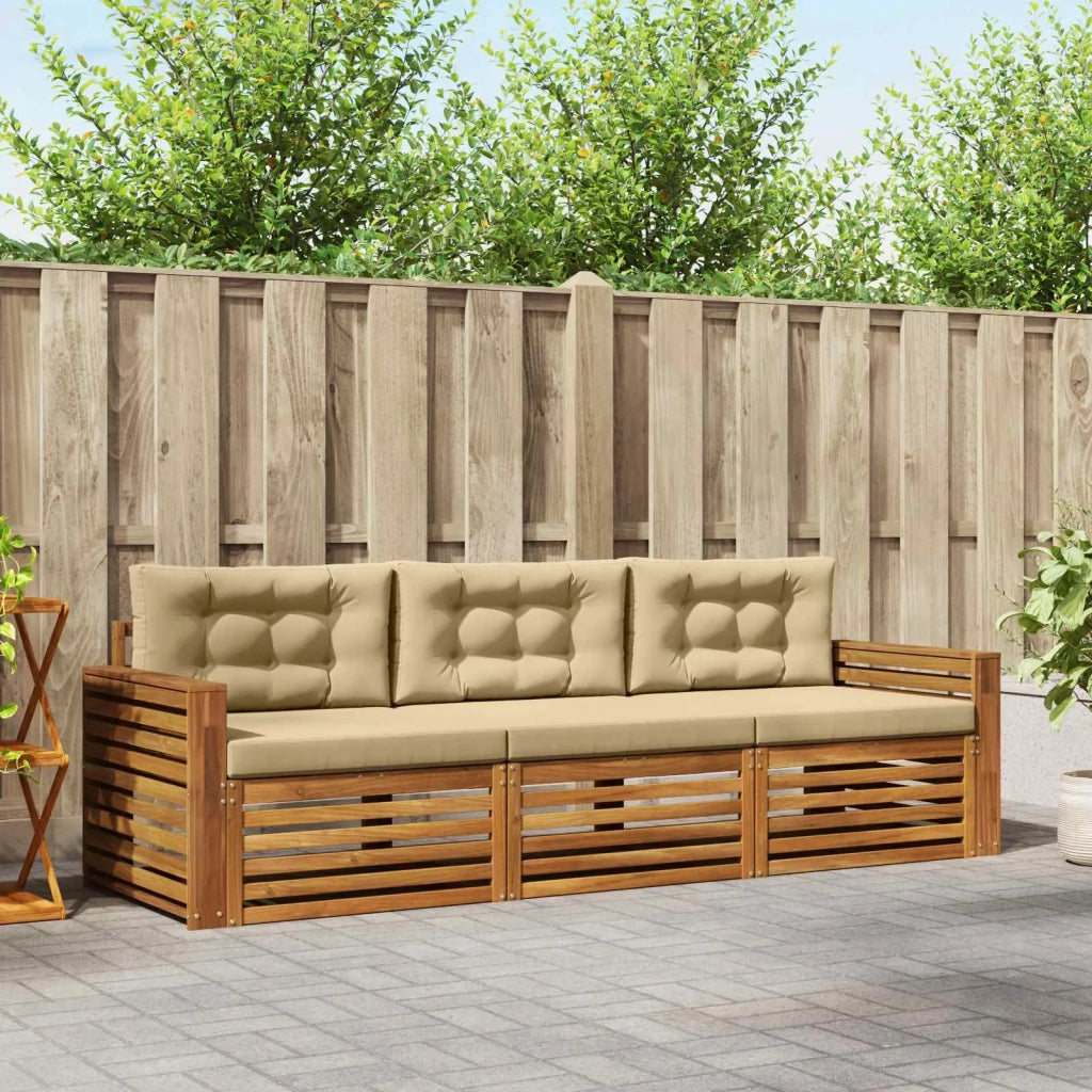 Set di divani da esterno con cuscino 3 pcs Naturale e Beige