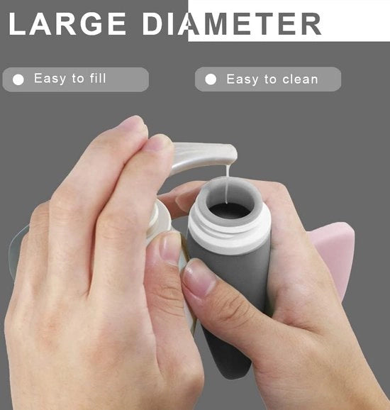 4 confezioni di contenitori per toilette in silicone portatili, contenitori per toilette impermeabili con chiusura a pressione per articoli da bagno, contenitori per articoli da bagno riutilizzabili formato viaggio per shampoo, 38 ml