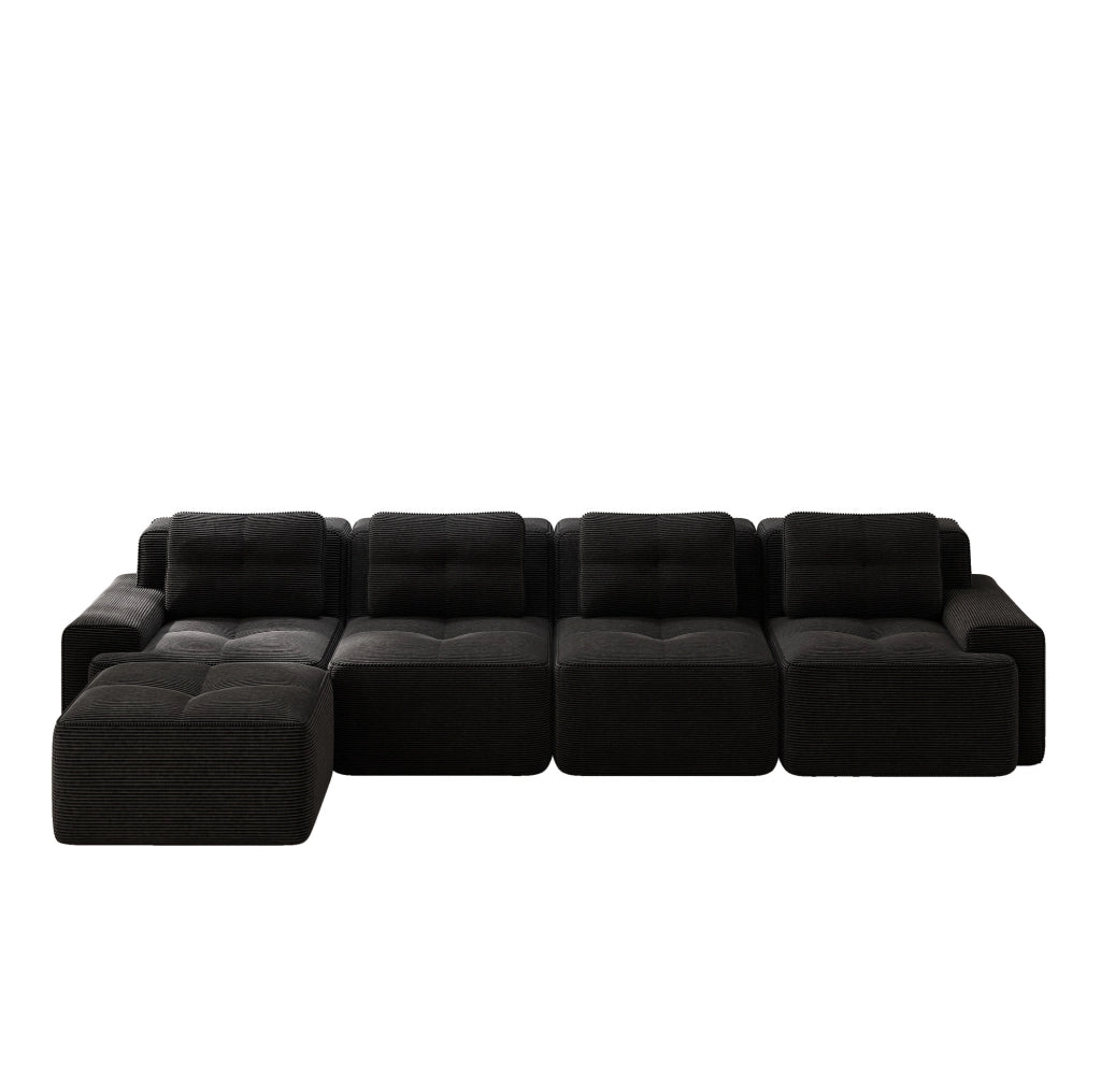 Divano modulare 4 posti in corduroy nero con seduta profonda 382x177x69 cm