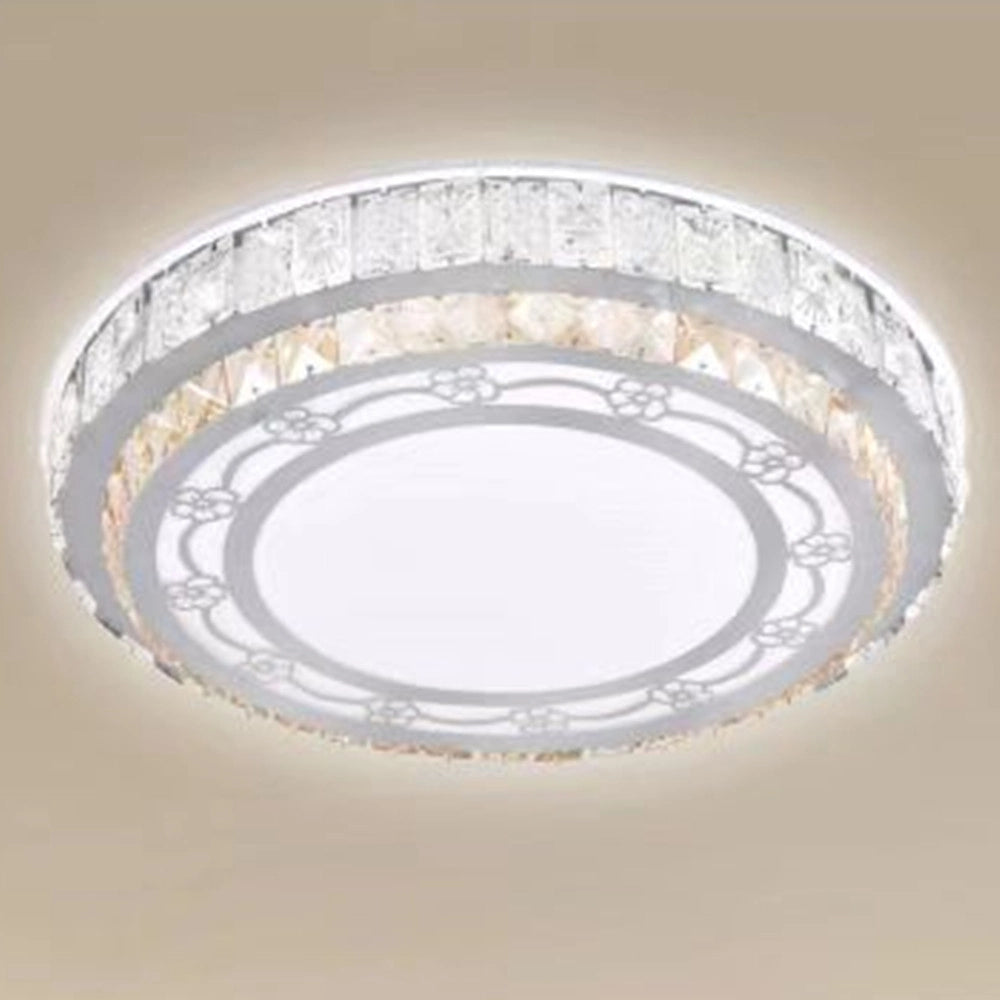 Trade Shop - Plafoniera Soffitto 60w ø50cm Led Tondo A Strati Con Cristalli Floreale Luce Fredda 13675 -