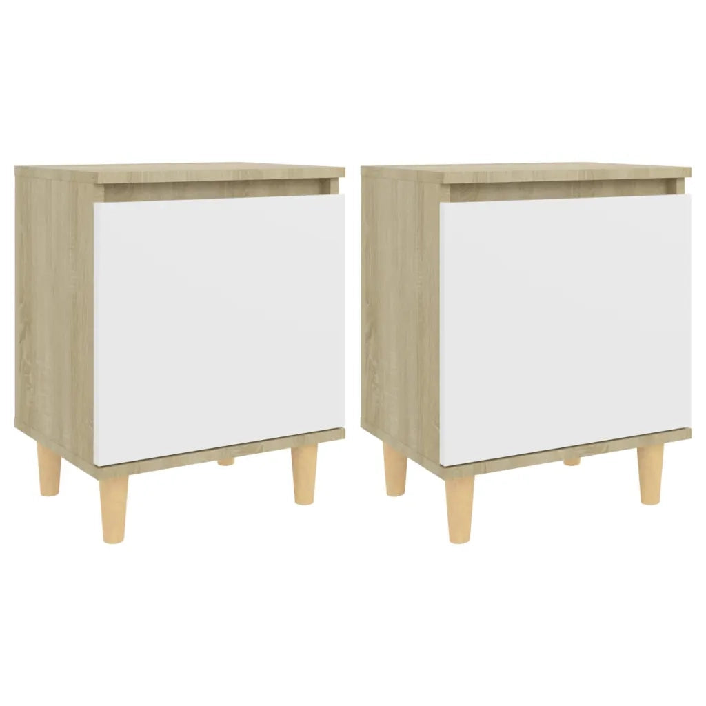 Comodini Gambe Legno Massello 2pz Rovere Sonoma Bianco 40x30x50 805826