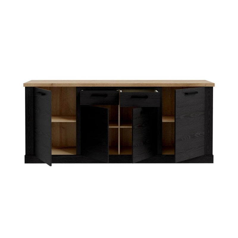 Madia Flux 4 ante e 2 cassetti in colore nero cabezone e top rovere riviera