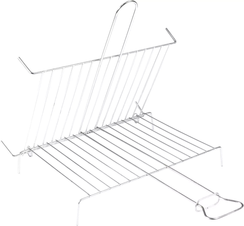 Griglia per Barbecue, Graticola in Acciaio cromato con Manico, Barre Verticali Lisce, Apribile e richiudibile 50x35cm 21 barre