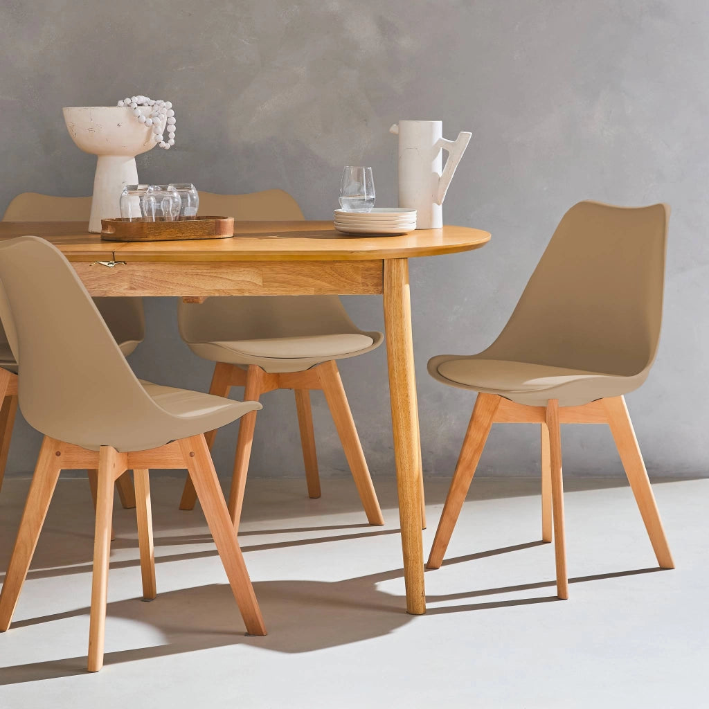 Set 4 sedie scandinave imbottite con gambe in legno , cappuccino